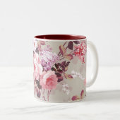  Elegant Roze Paarse Rozen Patroon Tweekleurige Koffiemok (Voorkant rechts)