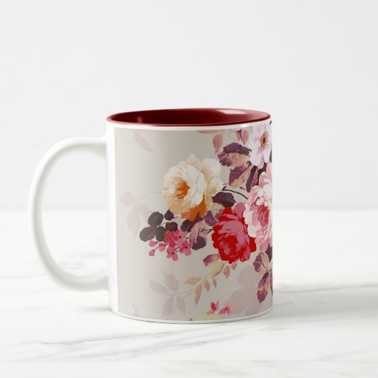  Elegant Roze Paarse Rozen Patroon Tweekleurige Koffiemok (Links)