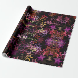 Elegant Roze Paarse Stars Pattern Merry Kerstry Cadeaupapier