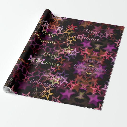 Elegant Roze Paarse Stars Pattern Merry Kerstry Cadeaupapier (Uitgerold)