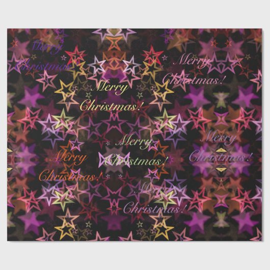 Elegant Roze Paarse Stars Pattern Merry Kerstry Cadeaupapier (Vlak)