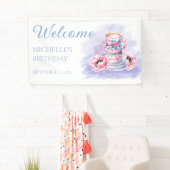 Elegant Roze Paarse Tea Party Verjaardag Welkom Spandoek (Insitu)