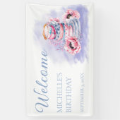 Elegant Roze Paarse Tea Party Verjaardag Welkom Spandoek (Verticaal)