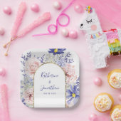 Elegant Roze Paarse Waterverf Bloemenbruiloft Papieren Bordje (Feest)