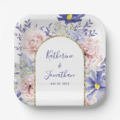 Elegant Roze Paarse Waterverf Bloemenbruiloft Papieren Bordje (Voorkant)