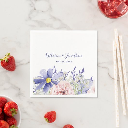 Elegant Roze Paarse Waterverf Bloemenbruiloft Servet (Insitu)