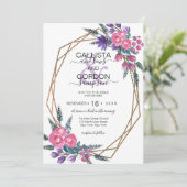 Elegant roze Paarse Waterverf Flowers Weddenschap Kaart (Staand voorkant)