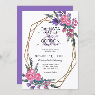 Elegant roze Paarse Waterverf Flowers Weddenschap Kaart