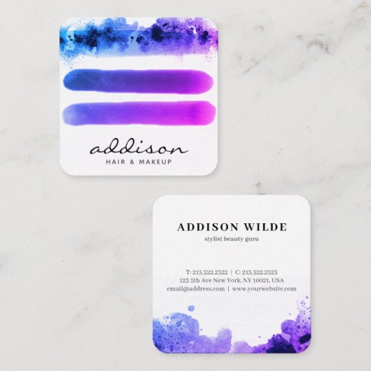 Elegant roze Paarse Waterverf Strokes Signature Vierkante Visitekaartje (Voorkant / Achterkant)