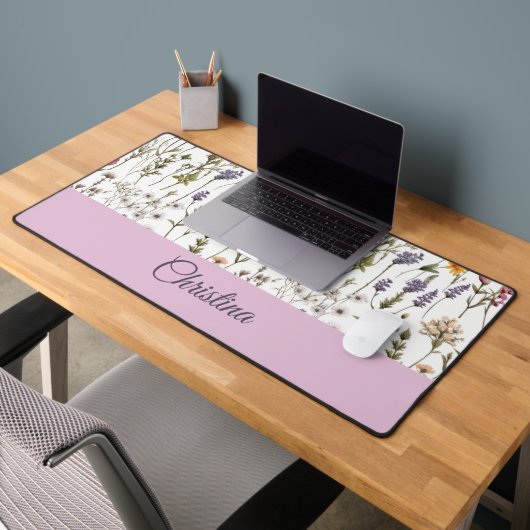 Elegant Roze Paarse Wilde Bloem Patroon Aangepaste Bureaumat (Kantoor 2)