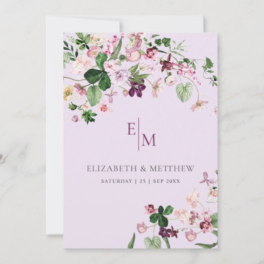 Elegant roze Paarse wilde bloemen bruiloft Kaart (Achterkant)