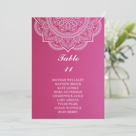 Elegant roze paisley Wedding Seding Chart Kaart (Staand voorkant)