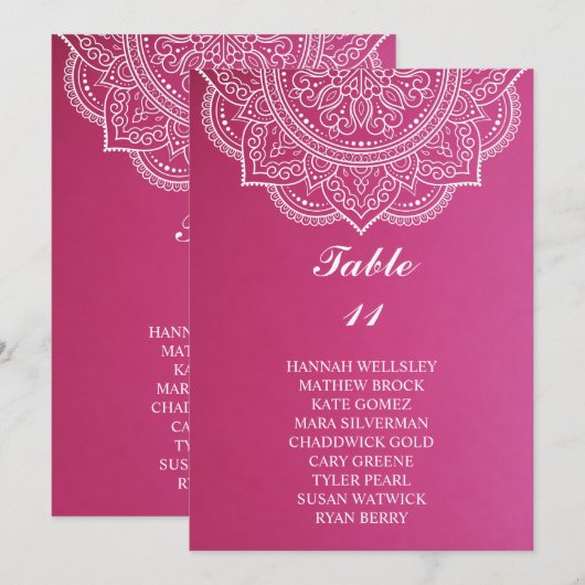 Elegant roze paisley Wedding Seding Chart Kaart (Voorkant / Achterkant)