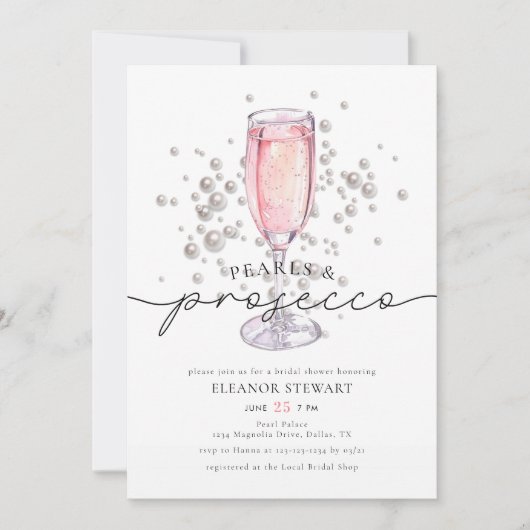 Elegant Roze Parels & Prosecco Vrijgezellenfeest Kaart (Voorkant)
