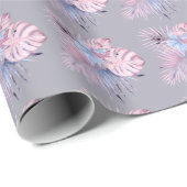 Elegant roze pastel bloementropisch baby shower cadeaupapier (Rol Hoek)