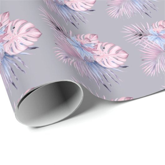 Elegant roze pastel bloementropisch baby shower cadeaupapier (Rol Hoek)