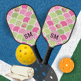 Elegant Roze Pastel Monogram Patroon Voor Haar Pickleball Paddle