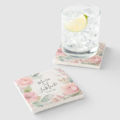 Elegant Roze Pastel Waterverf Bloemenbruiloft Stenen Onderzetter (Zijkant)