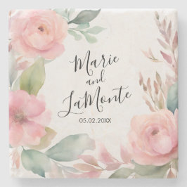Elegant Roze Pastel Waterverf Bloemenbruiloft Stenen Onderzetter