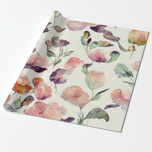 Elegant roze pastel Waterverf bruiloft en bruid Cadeaupapier (Uitgerold)
