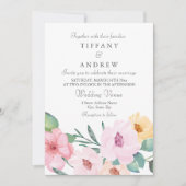 Elegant roze peach yellow Floral Wedding Invite Kaart (Voorkant)