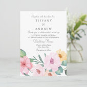 Elegant roze peach yellow Floral Wedding Invite Kaart (Staand voorkant)