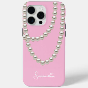 Elegant roze Pearl ketting iPhone 15 Pro Max Hoesje