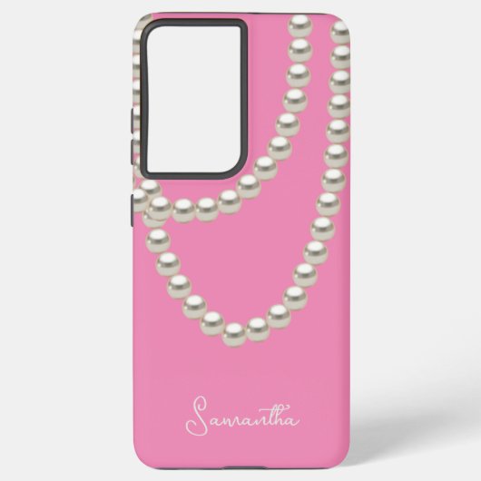 Elegant roze Pearl ketting Samsung Galaxy Hoesje (Achterkant)