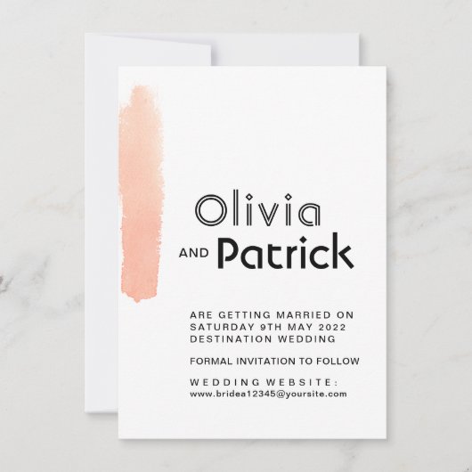 Elegant roze penseelstreek. Moderne simpele bruilo Save The Date (Voorkant)