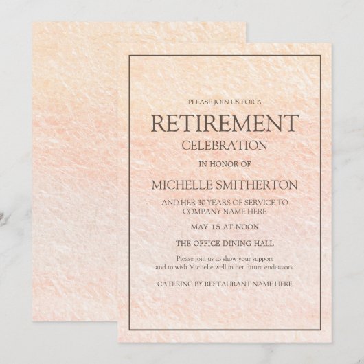 Elegant roze pensioneringspartij kaart (Voorkant / Achterkant)