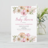 Elegant roze perzik bloemig Baby shower Kaart (Staand voorkant)