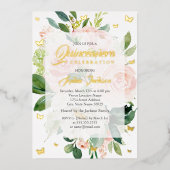 Elegant Roze Perzik Bloom Quinceanera Folie Uitnodiging (Voorkant)