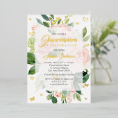 Elegant Roze Perzik Bloom Quinceanera Folie Uitnodiging (Staand Voorkant)