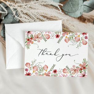 Elegant roze perzikbloemen Waterverf weddenschap d Bedankkaart