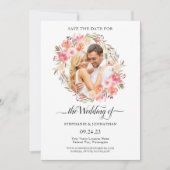 Elegant Roze Perzikkleurige Waterverf Foto Save The Date (Voorkant)