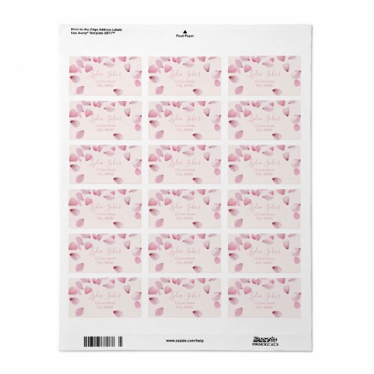 Elegant Roze Petal Retour Adres Lab Etiket (Full Sheet)