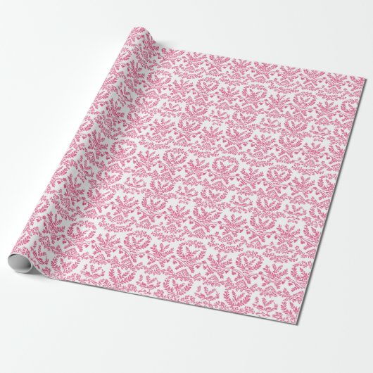 Elegant roze piepklein Indisch bloemenpatroon Cadeaupapier (Uitgerold)