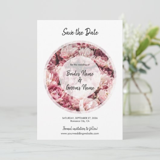 Elegant roze pinda's die de datum bewaren save the date (Staand voorkant)