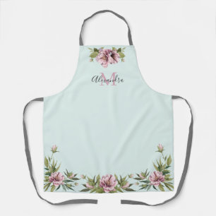 Elegant roze pinda's en groene monogram op maat schort