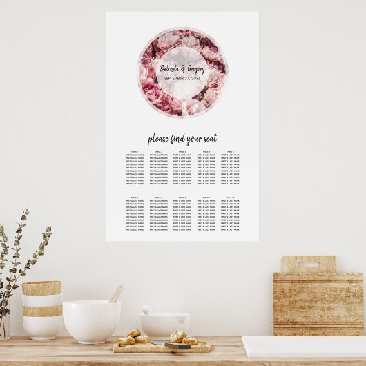 Elegant roze pinda's Wedding Seding Chart Poster (Keuken)