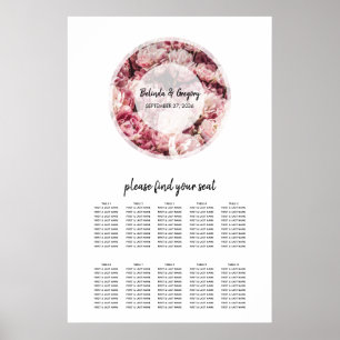 Elegant roze pinda's Wedding Seding Chart Poster