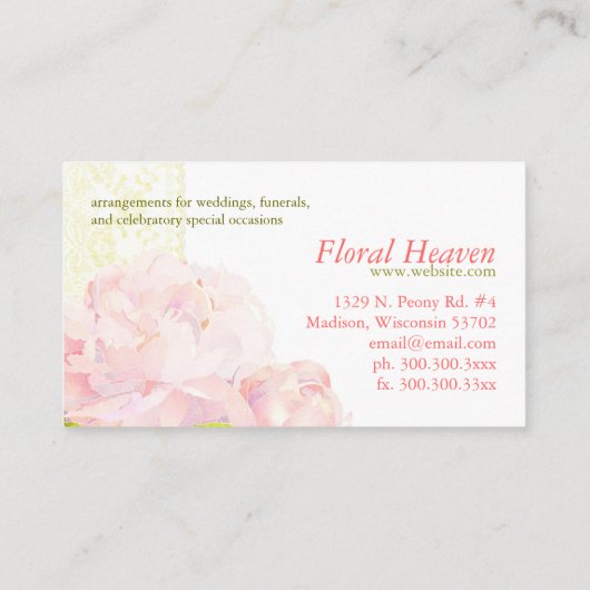 Elegant roze pioen bloemist monogram visitekaartje (Achterkant)