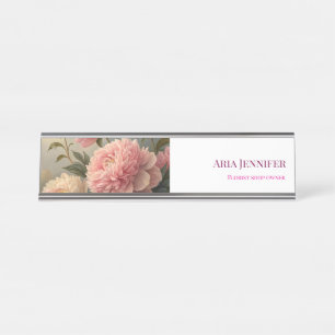 Elegant Roze Pioen Bloemstuk Aangepaste Bloemist Z Bureau Naambordje