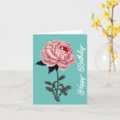 Elegant Roze Pioen Happy Birthday Green Kaart (Gele Bloem)