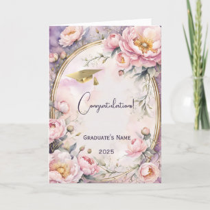 Elegant roze pioen ovaal Lijst Afstuderen Kaart
