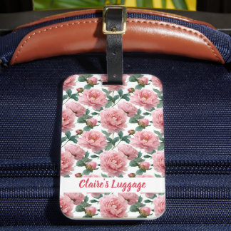 Elegant roze pioen patroon bagagelabel