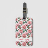 Elegant roze pioen patroon bagagelabel (Voorkant (verticaal))