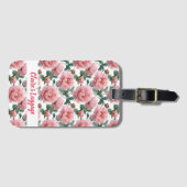 Elegant roze pioen patroon bagagelabel (Voorkant (horizontaal))