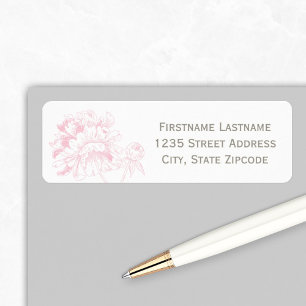 Elegant Roze Pioen Trouwadres Etiket