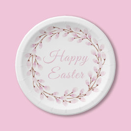 Elegant roze poesje Willow Happy Pasen Papieren Bordje